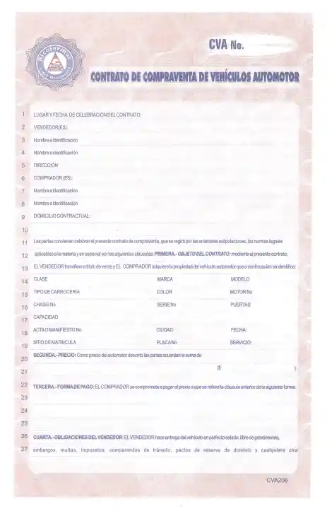 Contrato De Compraventa Vehiculo Sencillo
