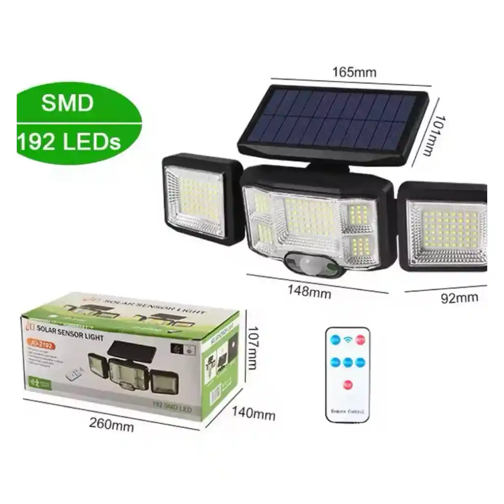 Lámpara Led Solar 192 Led 3 Cabezas Jardín Patio Exterior