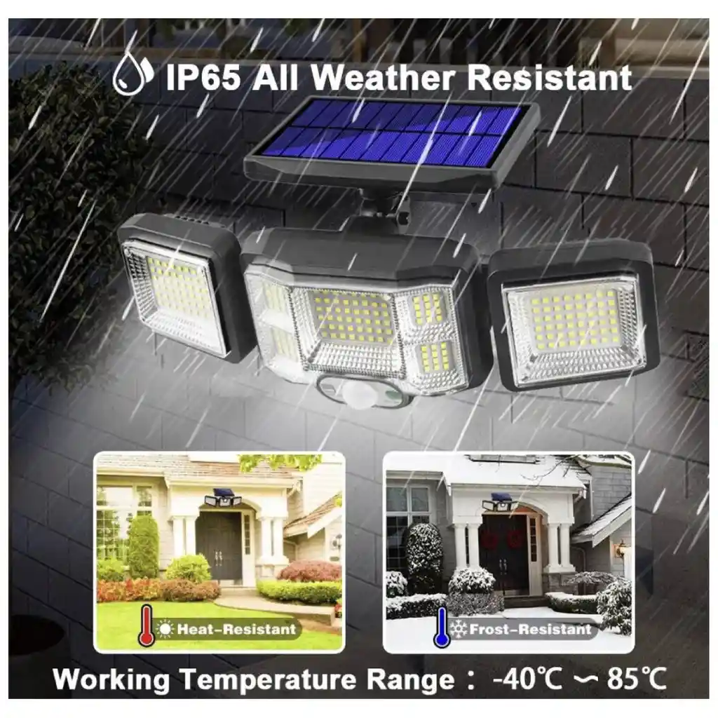 Lámpara Led Solar 192 Led 3 Cabezas Jardín Patio Exterior