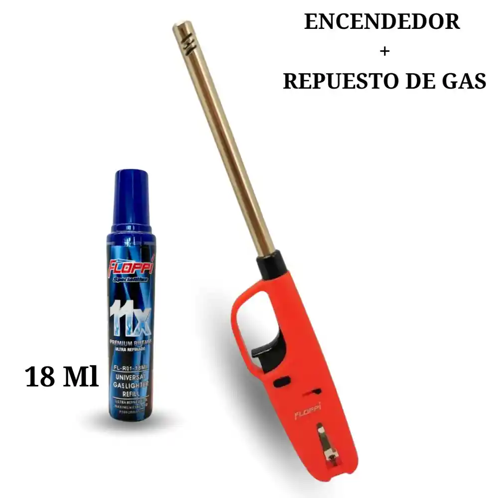Encendedor Fogon Estufa Con Repuesto Recarga De Gas 18 Ml Floppi