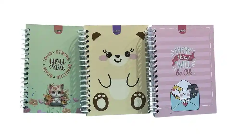 Cuaderno Lukis Cuadriculado 7 Materias Argollado Pequeño Para Mujer Diseño De Muñecos