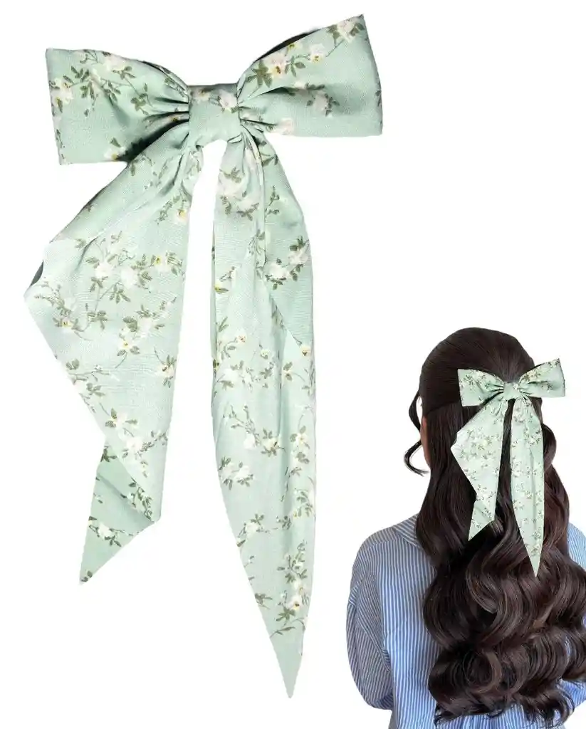 Maxilazo Moño Corbatin Coquette Floral Verde