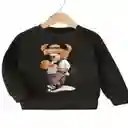 Sueter Negro Con Estampado De Oso 5 - 6 Años