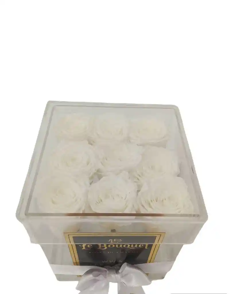 Caja Blanco Acrílico Por 9 Rosas Preservadas Blanco