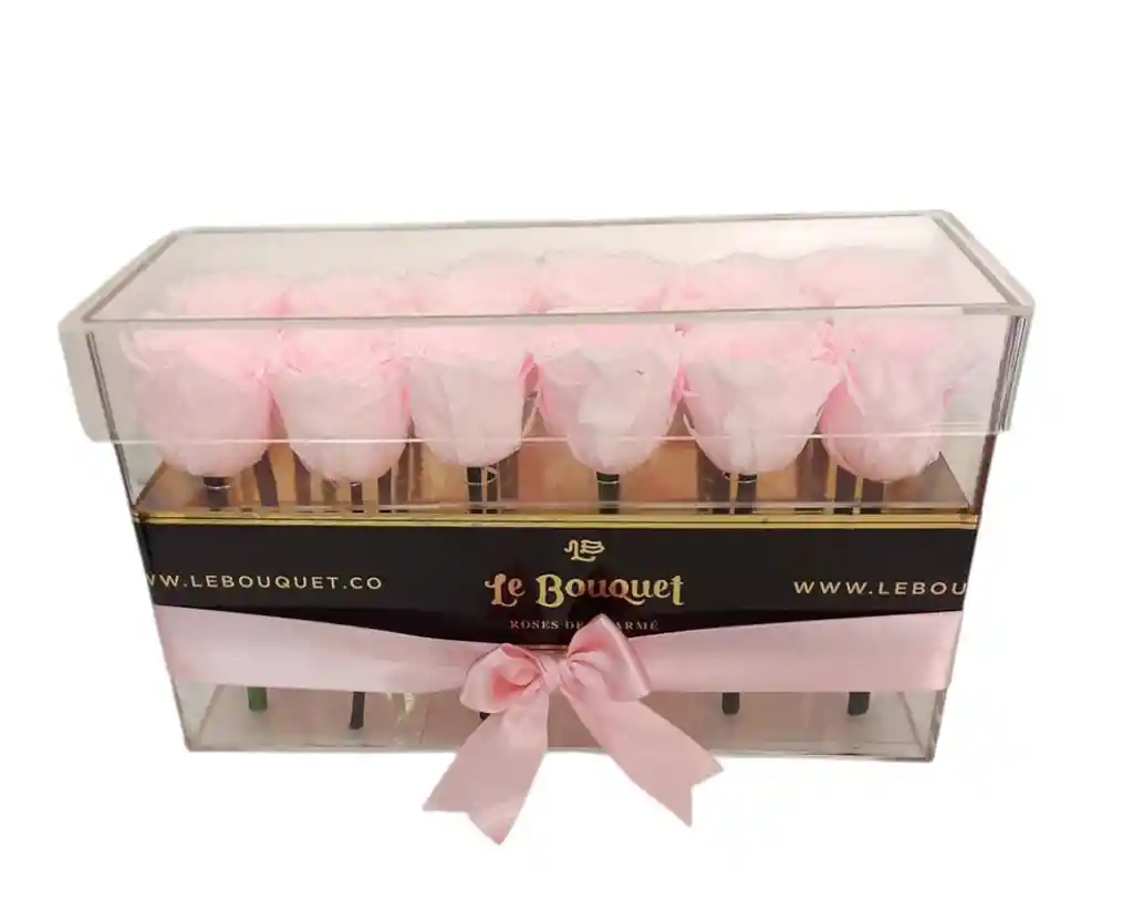 Caja Acrílico Por 12 Rosas Preservadas Rosado
