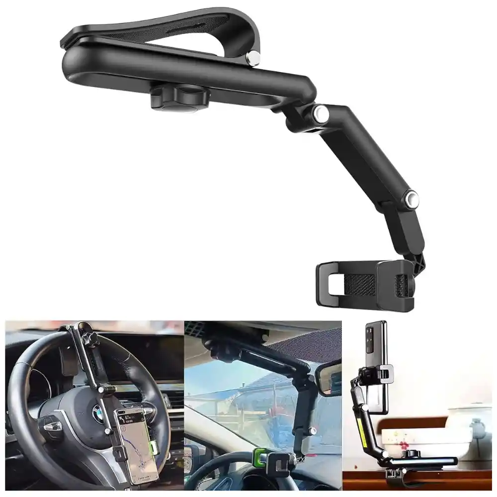 Soporte Telefono Porta Celular Carro Brazo Ajustable Con Rotación De 360° Para Espejo Retrovisor Hold-350