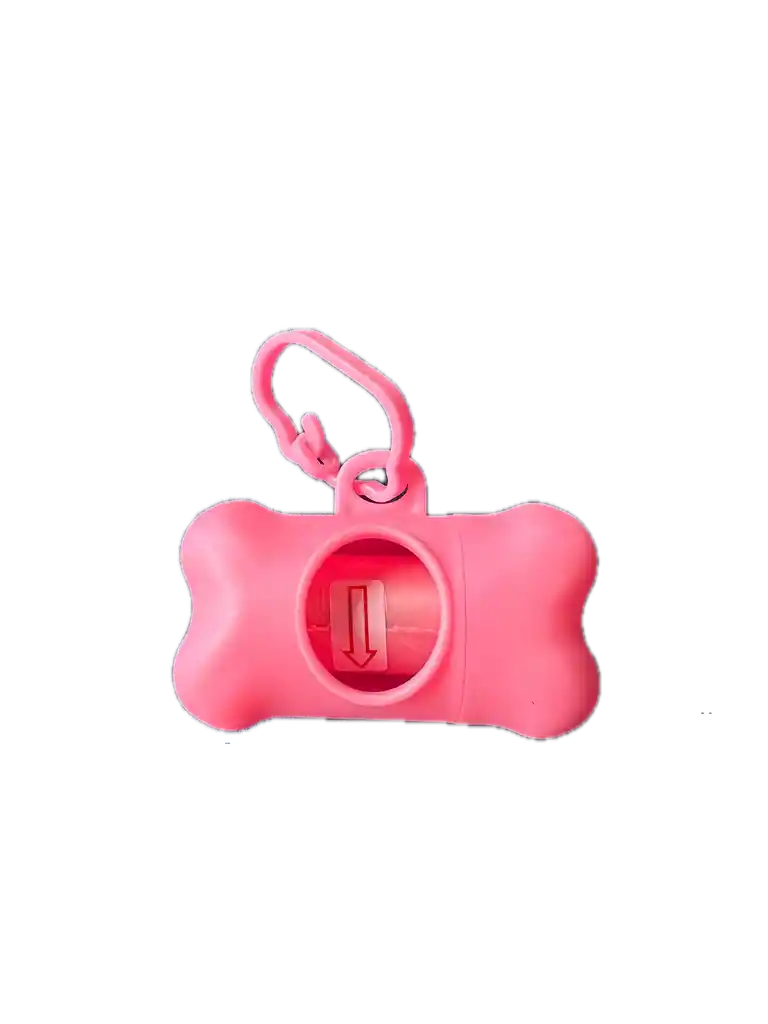 Dispensador De Bolsas Para Popó - Hueso Con Gancho + Repuesto Bolsa Adicional - Rosado