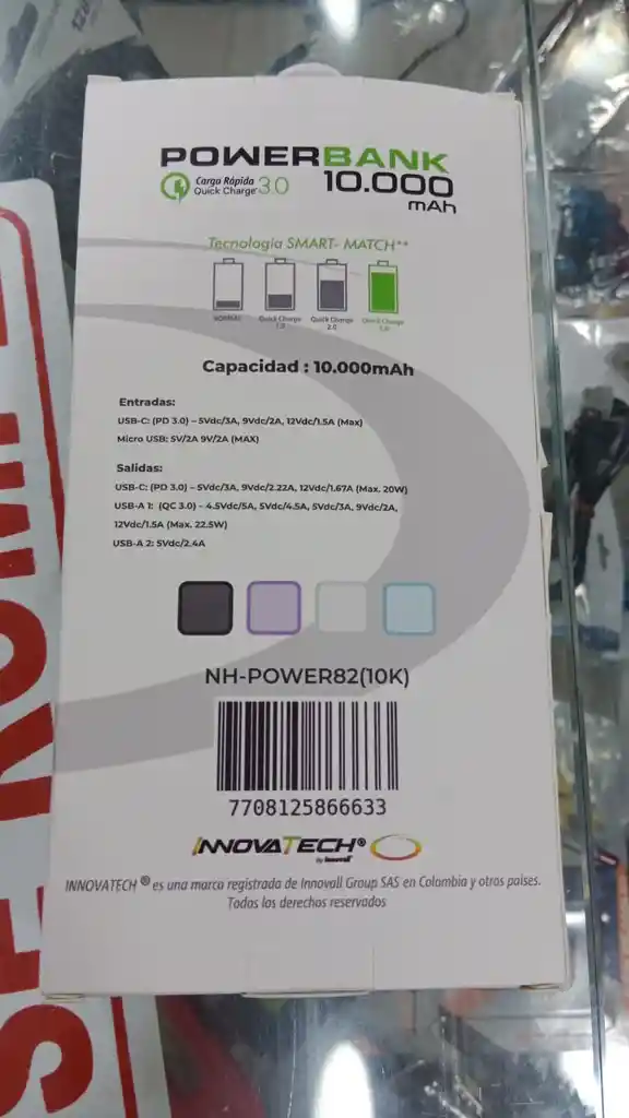 Power Bank Innovatech Android Iphone Microusb, Tipo C, Lightning 10000 Mah