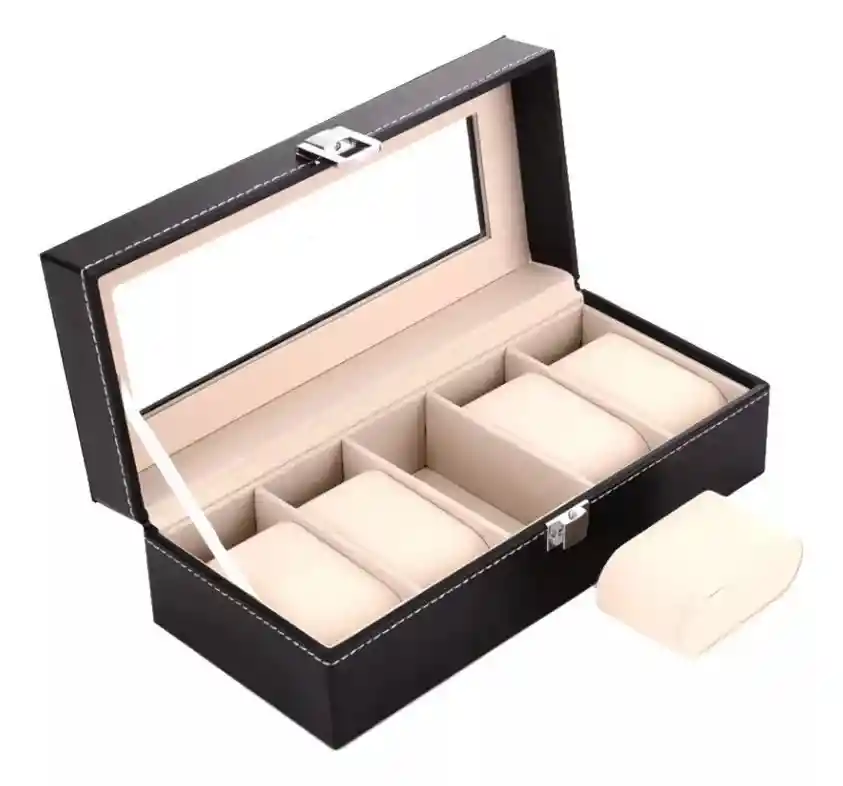 Organizador De 5 Relojes En Cuero Negro