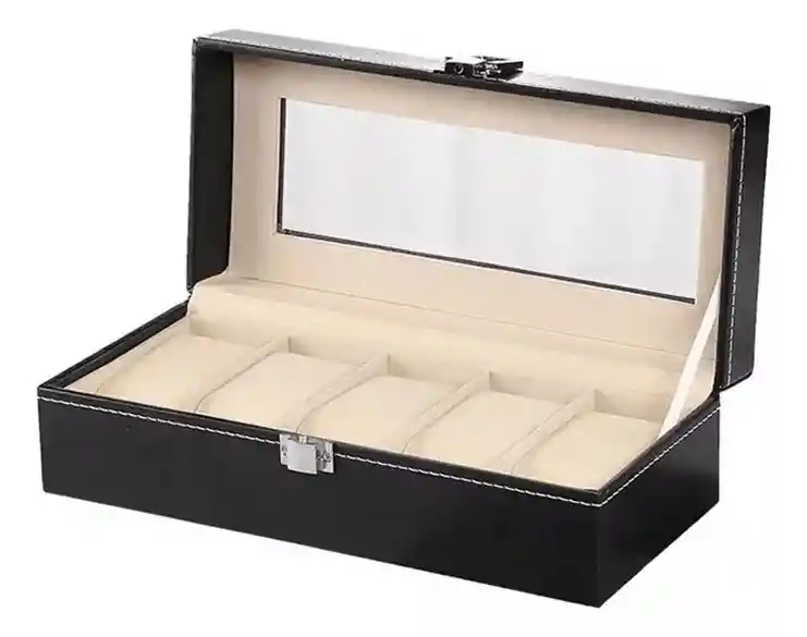 Organizador De 5 Relojes En Cuero Negro