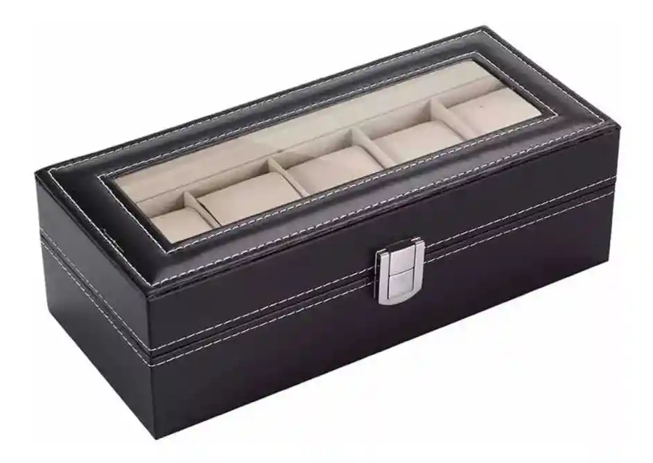 Organizador De 5 Relojes En Cuero Negro