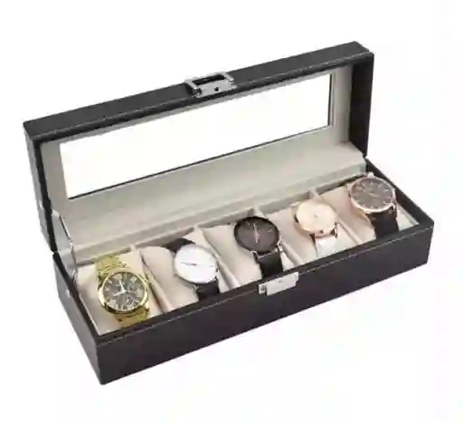 Organizador De 5 Relojes En Cuero Negro