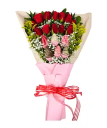 Arreglo Floral Con Rosas Y Fresas