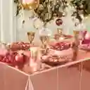 Kit Decoración De Fiesta Oro Rosa Mantel Metal + 2 Cortinas