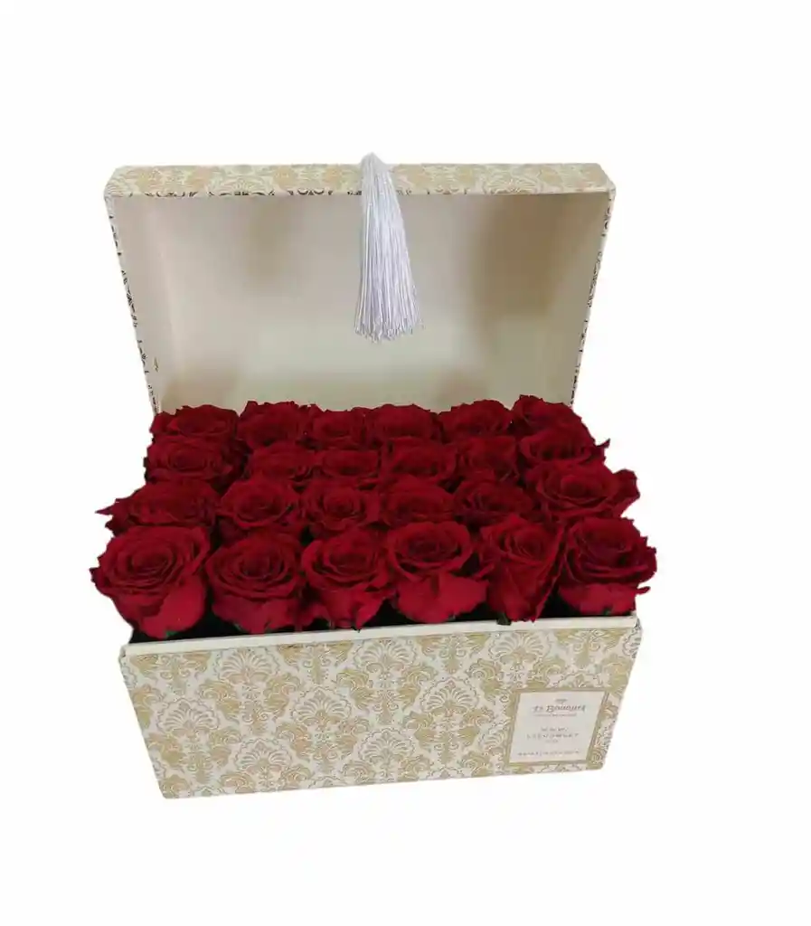 Baùl Versalles Blanco Por 24 Rosas Preservadas Rojas