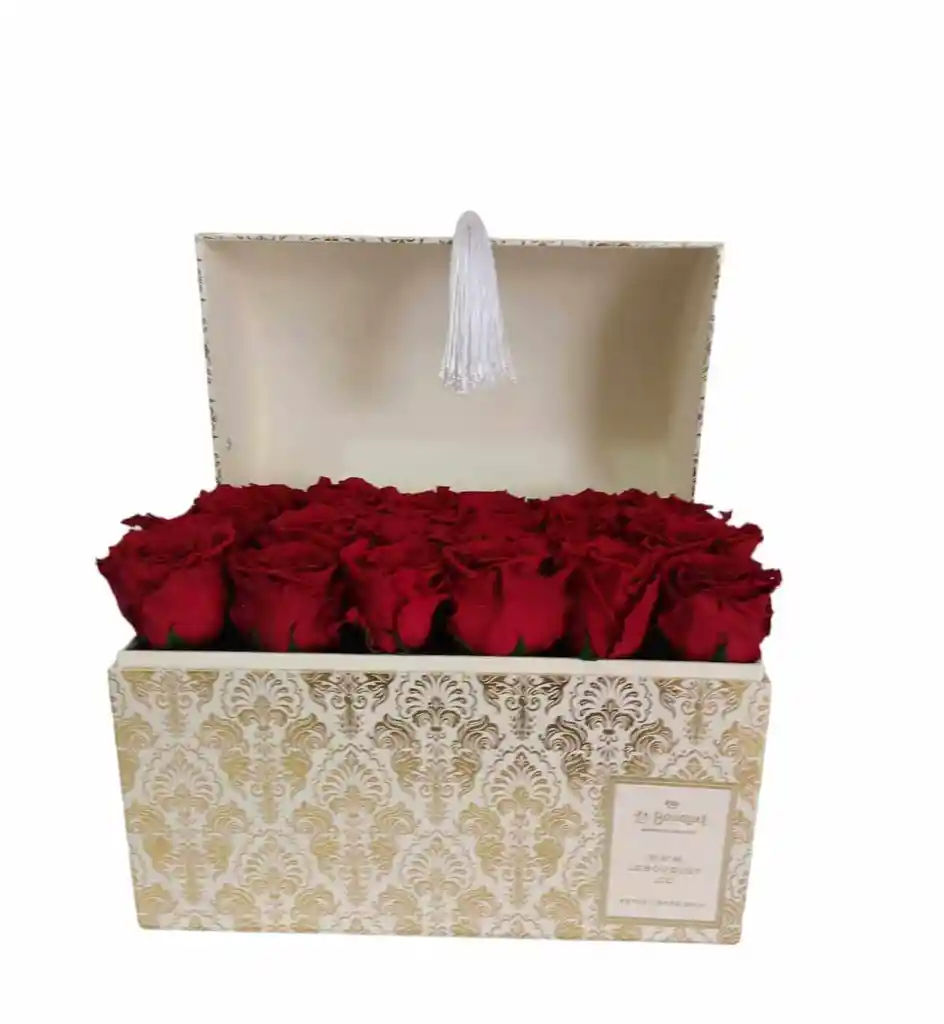 Baùl Versalles Blanco Por 24 Rosas Preservadas Rojas