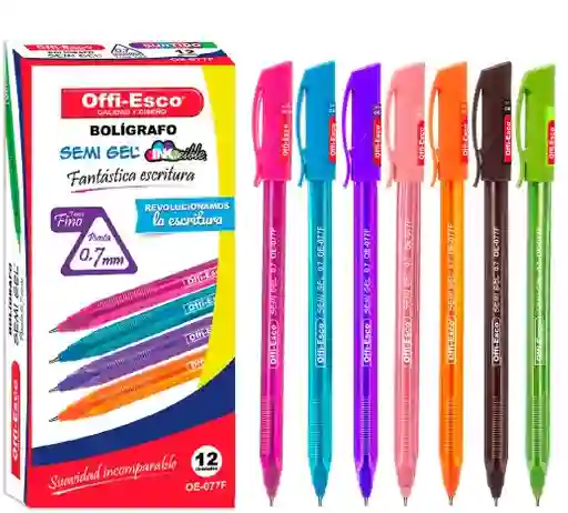Esferos Boligrafos Semigel Marca Offiesco Colores Surtidos Caja X12unds