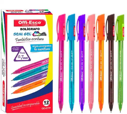 Esferos Boligrafos Semigel Marca Offiesco Colores Surtidos Caja X12unds