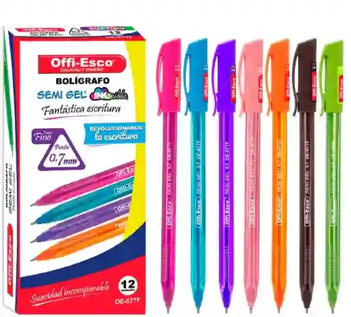 Esferos Boligrafos Semigel Marca Offiesco Colores Surtidos Caja X12unds