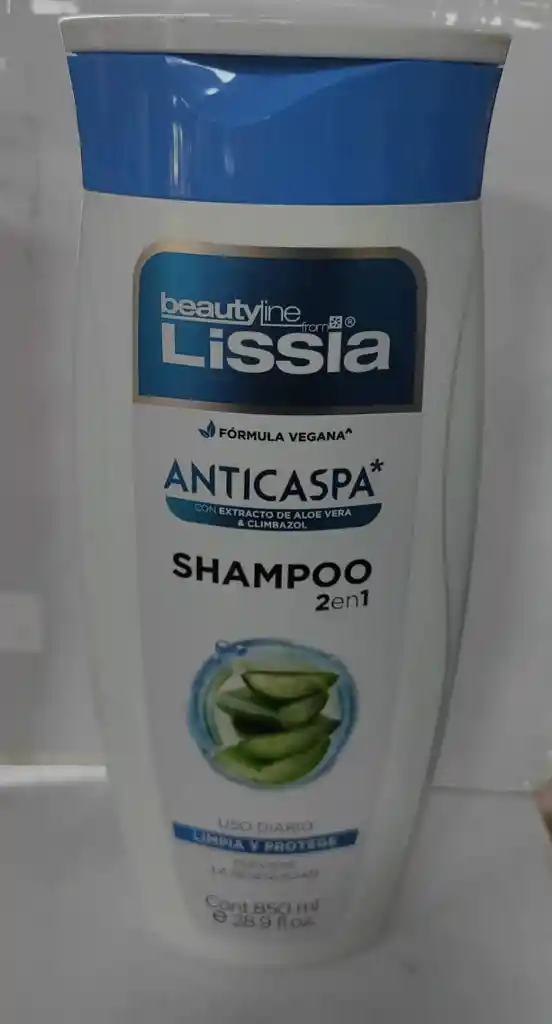 Shampoo Lissia 2 En 1 Anticaspa Con Extraco De Aloe Vera Y Climbazol 850ml