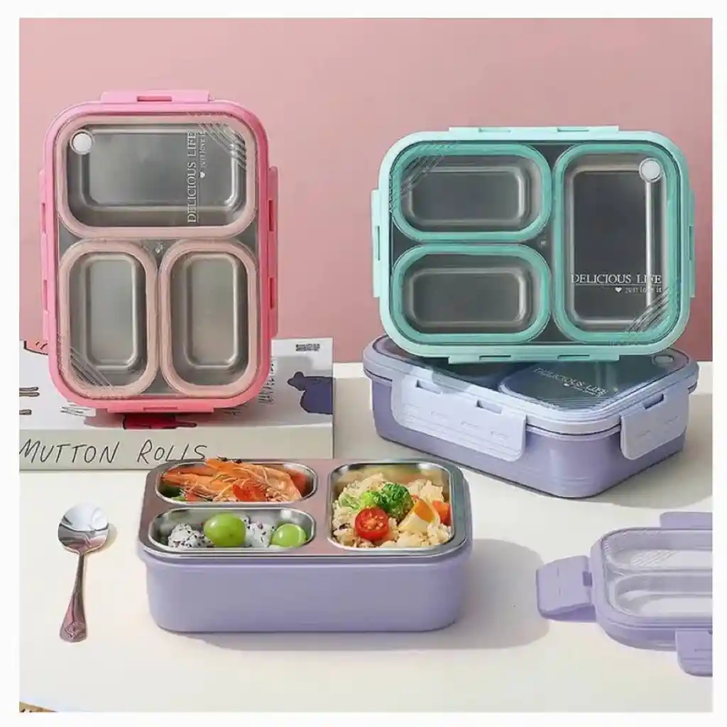 Lonchera Hermética Porta Alimentos Con 3 Compartimentos