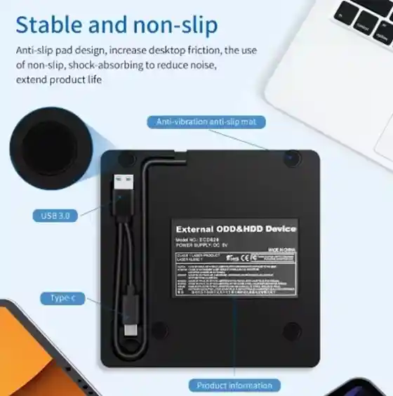 Dvd Externa Usb 3.0 Y Usb-c Unidad Lector Quemador De Cd
