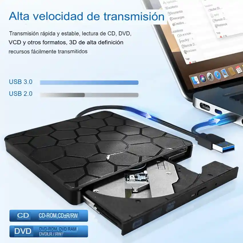 Dvd Externa Usb 3.0 Y Usb-c Unidad Lector Quemador De Cd
