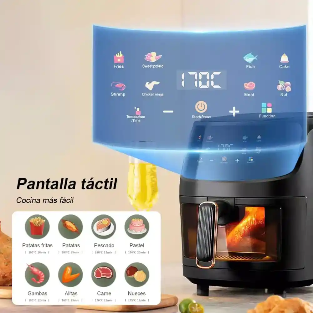 Freidora De Aire 8litros Xhome 2400w Pantalla Táctil Digital