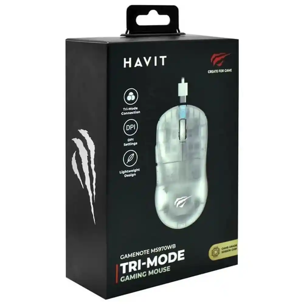 Mouse Tipo Gamer 3 Modos De Conexión Bluetooth / Receptor Usb / Usb Ms970wb Havit (color Blanco)
