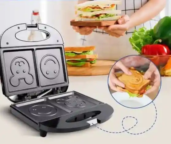 Waflera Sandwichera Eléctrica Con Doble Diseño Antiadherente Dibujos Animados