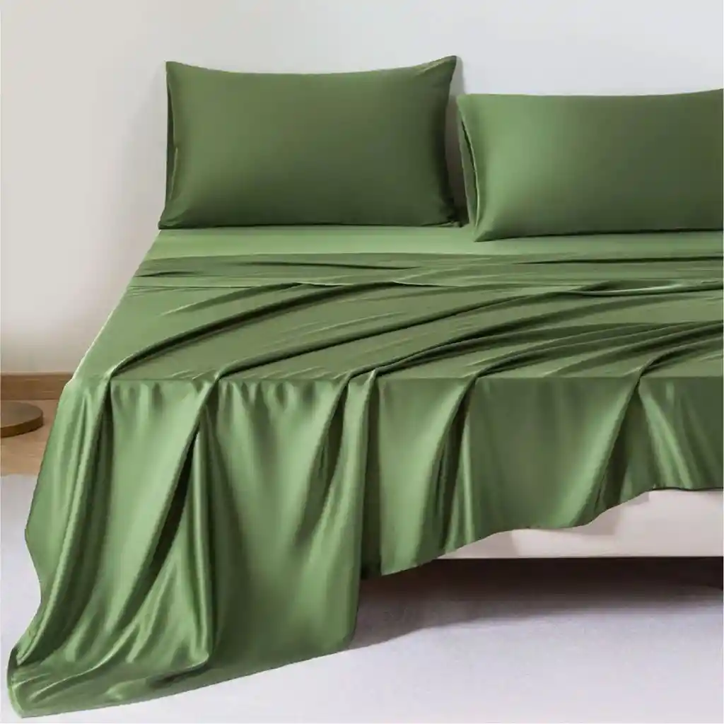 Juego De Sábanas De Bambú Verde Oliva 400 Hilos Queen