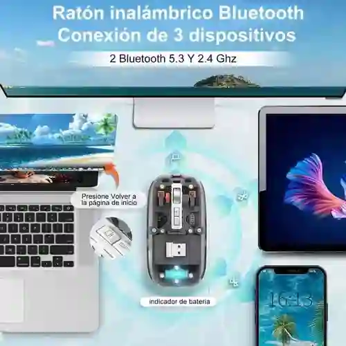 Mouse Transparente Inalámbrico, Recargable, Bluetooth Tapa Magnética Ma100