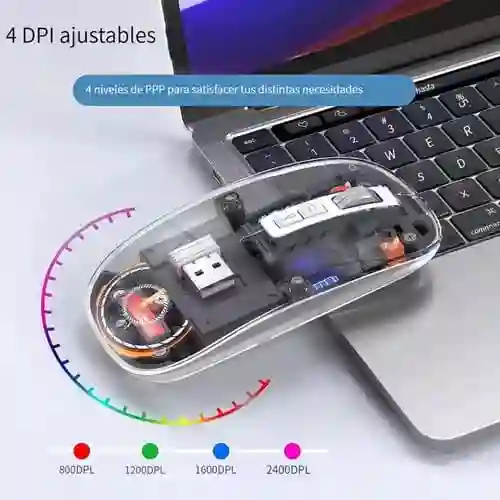 Mouse Transparente Inalámbrico, Recargable, Bluetooth Tapa Magnética Ma100
