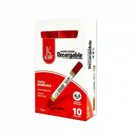 Marcador Rojo Recargable Borrable 10 Und Klipp