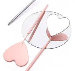 Espejo De Pestañas En Forma De Corazón De Acero Inoxidable Rosado