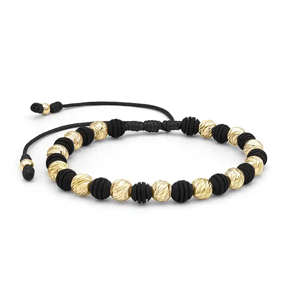 Pulsera Neopreno Oro Laminado Diamantado 18k De 6mm