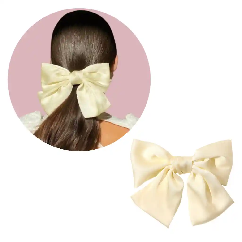 Moño Lazo Satinado Para Cabello Pelo Con Hebilla