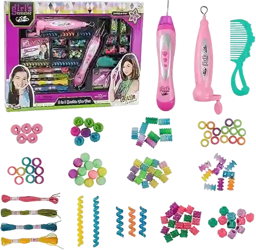 Juguete Kit De Peinados 2 En 1 Accesorios Decoración Niñas Chaquiras Cabello