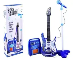 Juguete Guitarra Electrica Azul Con Amplificador Y Microfono