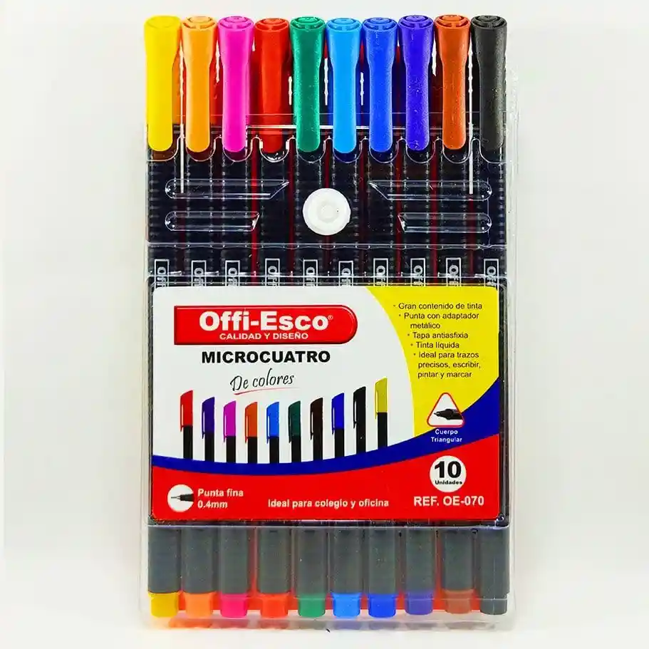 Offi-esco Bolígrafos Microcuatro Triangular Colores Surtidos Punta Fina