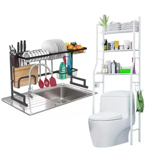 Set De Organizadores: Escurridor De Platos Y Almacenador Para Baño