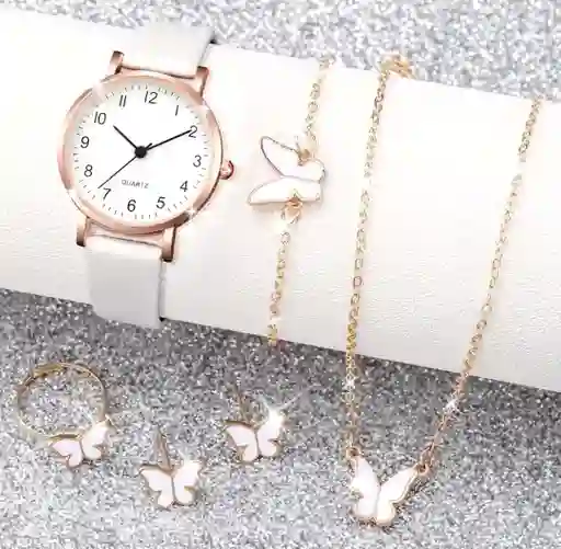 Kit Reloj Pulsera Para Mujer + Juego De Collar Aretes