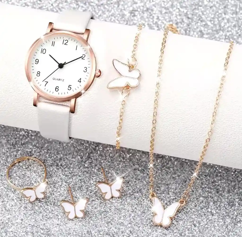 Kit Reloj Pulsera Para Mujer + Juego De Collar Aretes