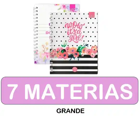 Cuaderno Grande 7 Materias Femenino Cuadriculado