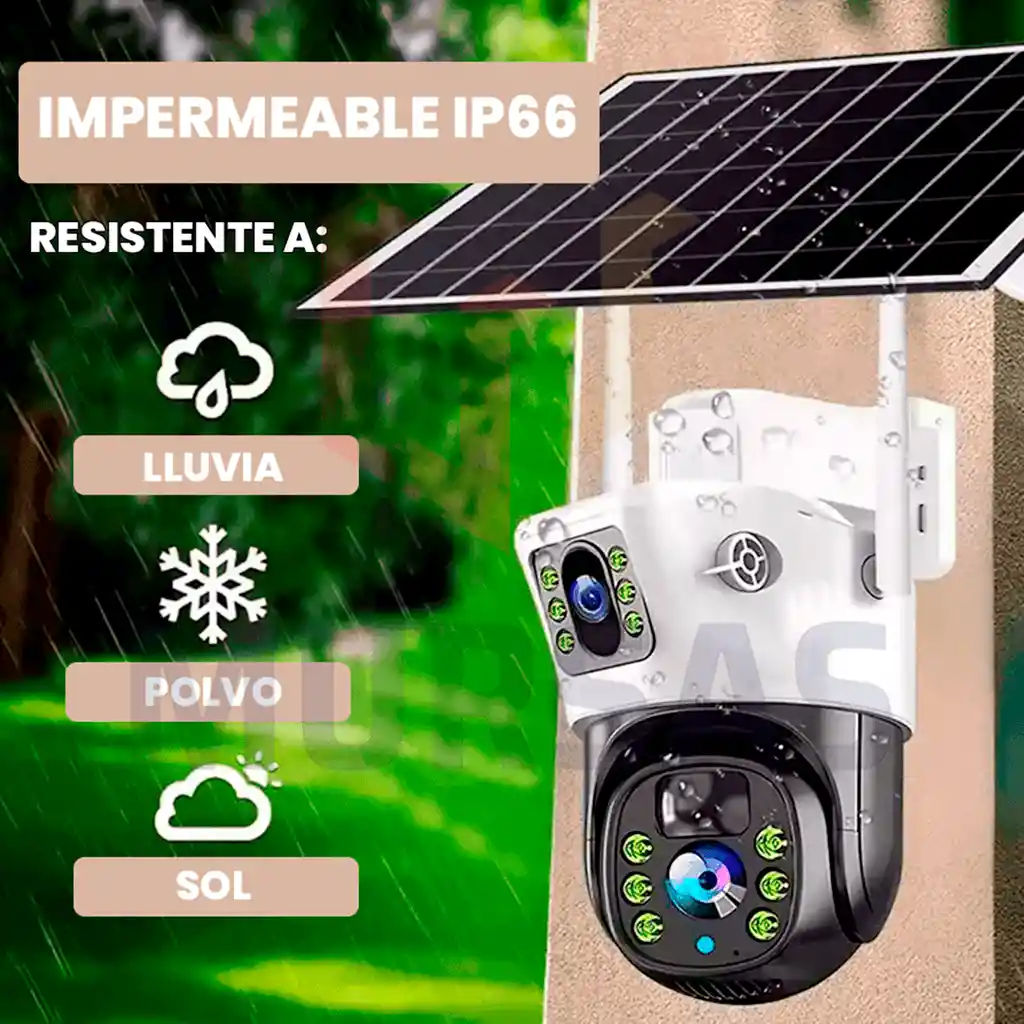 Cámara Ptz Wifi Doble Lente Panel Solar Detección Movimiento