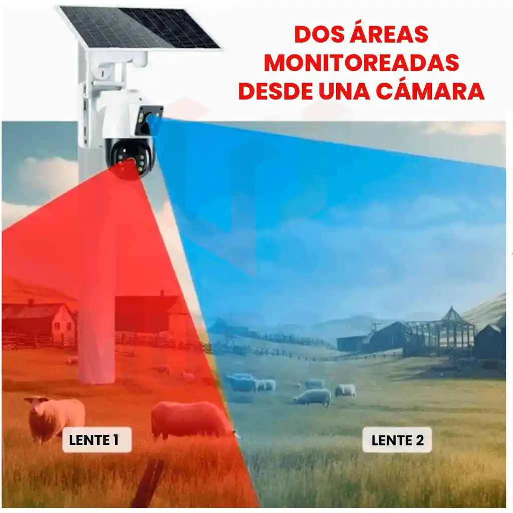 Cámara Ptz Wifi Doble Lente Panel Solar Detección Movimiento