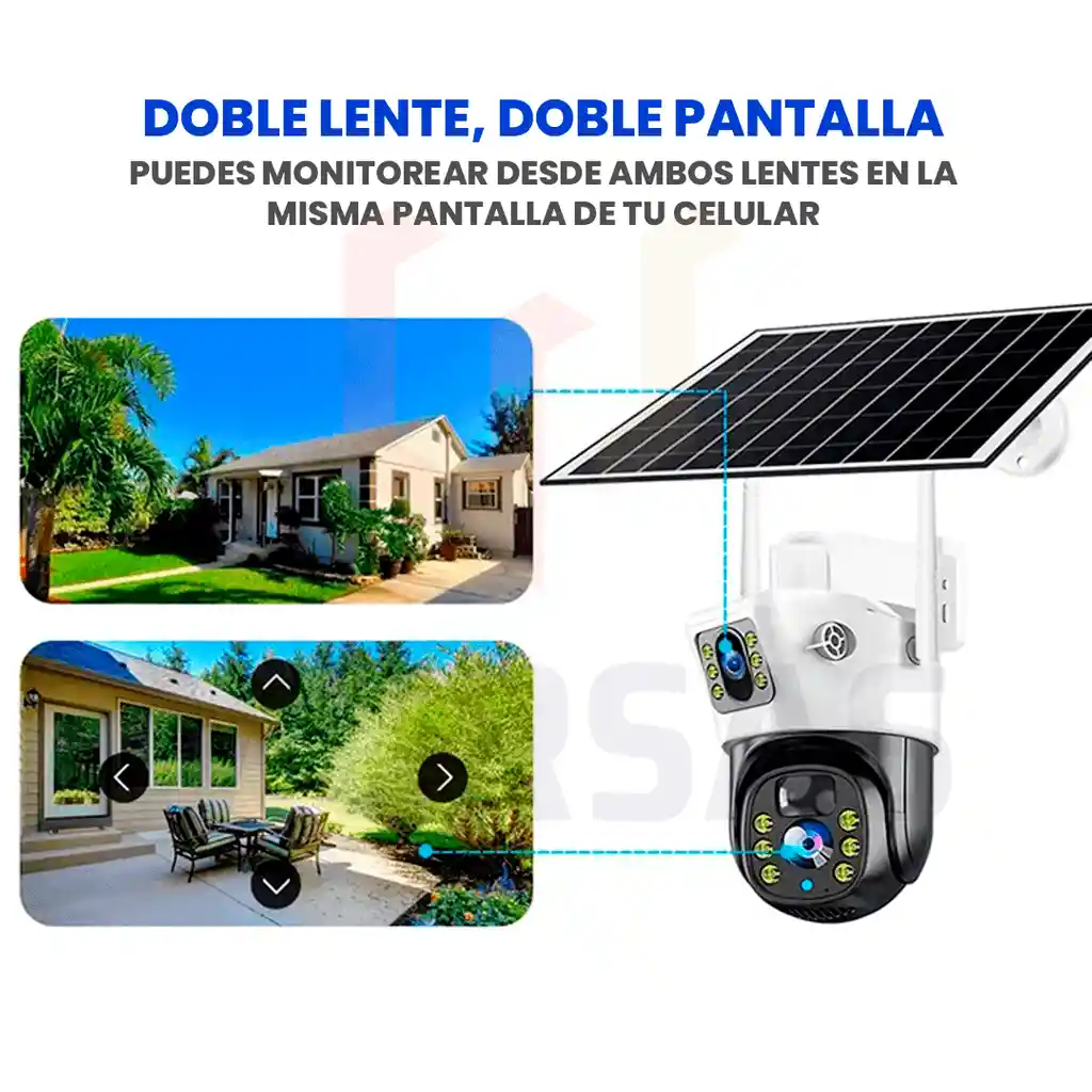 Cámara Ptz Wifi Doble Lente Panel Solar Detección Movimiento