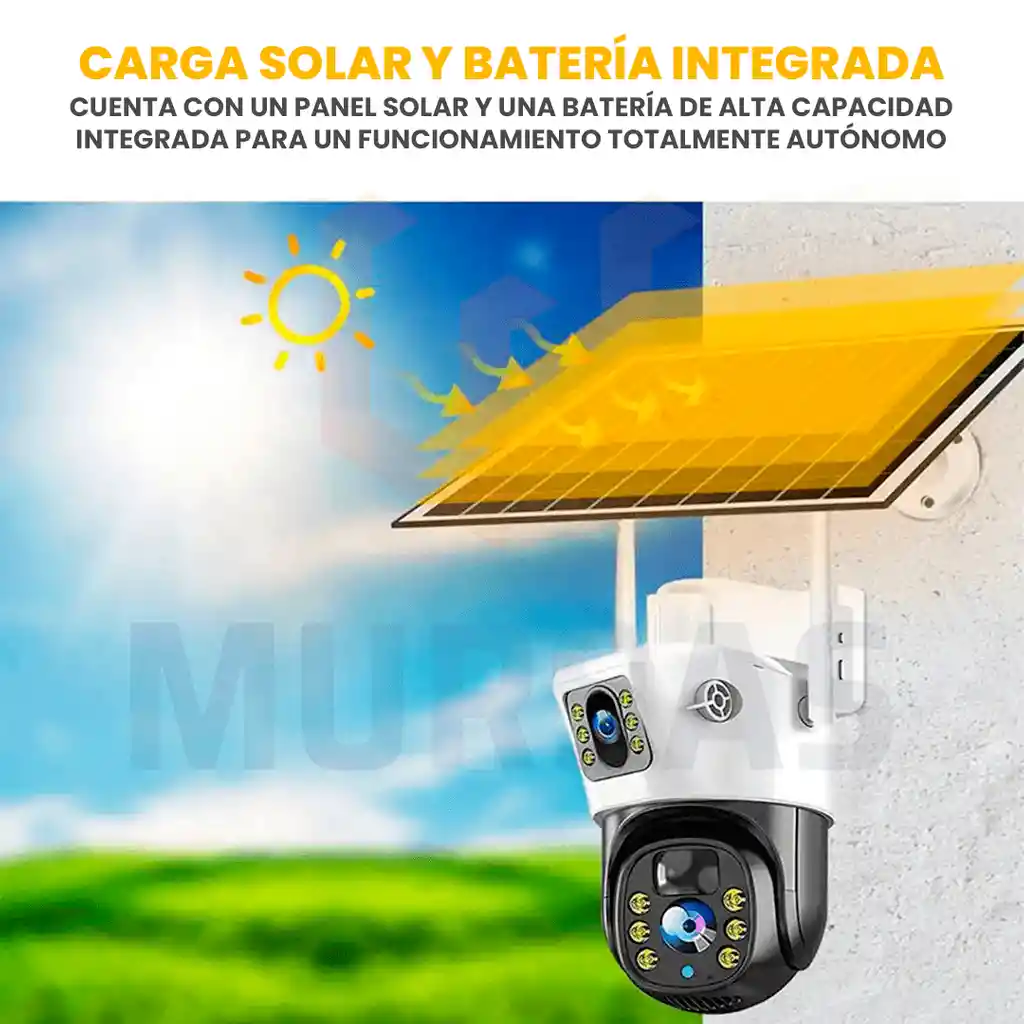 Cámara Ptz Wifi Doble Lente Panel Solar Detección Movimiento