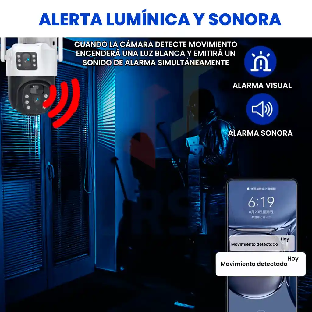 Cámara Ptz Wifi Doble Lente Panel Solar Detección Movimiento