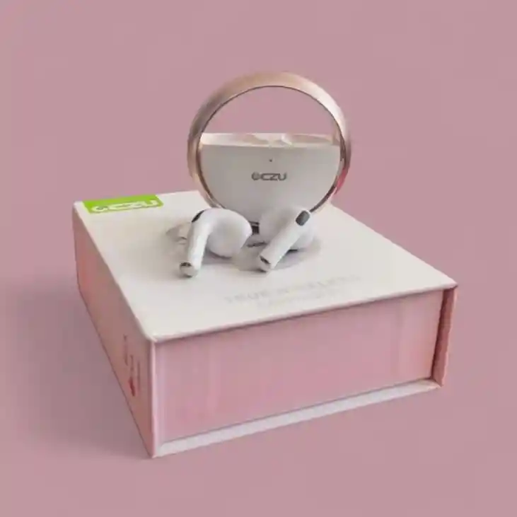 Auriculares Inalámbricos Bluetooth Oczu Manos Libres Color Blanco / Estuche Oro Rosa